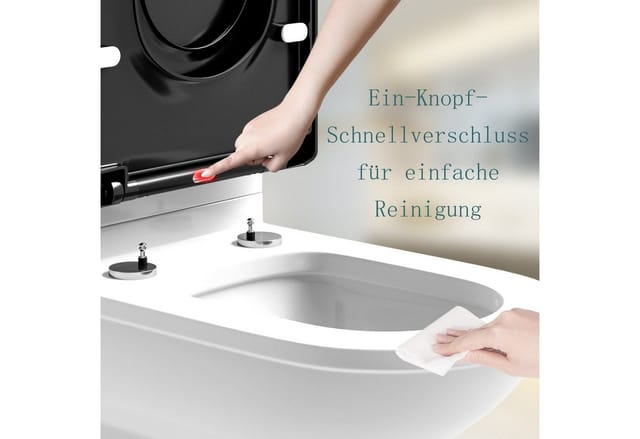 Toilettendeckel mit Kindersitz, WC-Sitz mit Absenkautomatik für Familie, Klodeckel in D-Form schwarz - Woltu