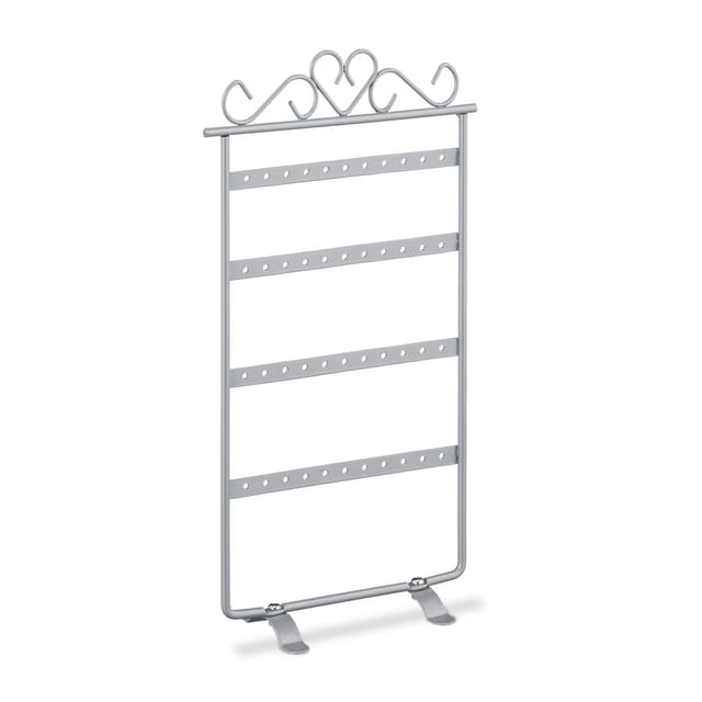 Ohrringhalter, Ohrstecker & lange Ohrringe, 44 Löcher, hbt: 30,5 x 16,5 x 6,5 cm, Eisen, Schmuckhalter, silber - Relaxdays