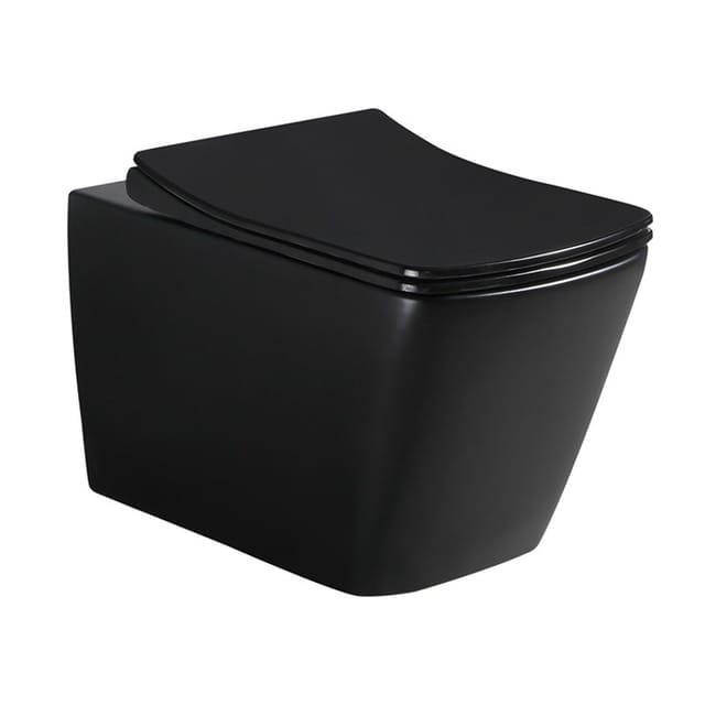 Swiss Aqua Technologies - Mattschwarzes Infinitio Wand-WC ohne Rand, Design, unsichtbare Befestigungen + Softclose-Sitz (SquareBlackInfinitio)