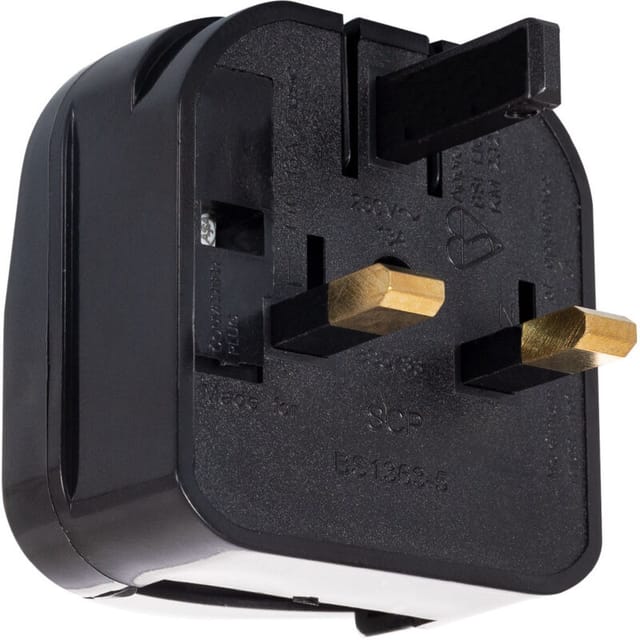 Efectoled - Adapterstecker Typ e (eu) Breiter Kopf mit geradem Kabel auf Stecker Typ g (uk) Schwarz