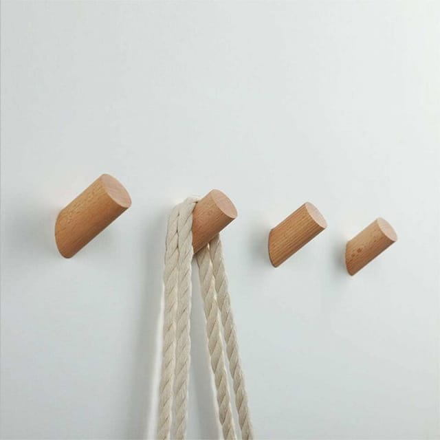 Shmshng - Wandhaken aus Holz, Garderobenständer, Kleiderbügel für Stoff, Hüte, Taschen, Haustürdekoration – 4 Stück, Buche (8 cm)