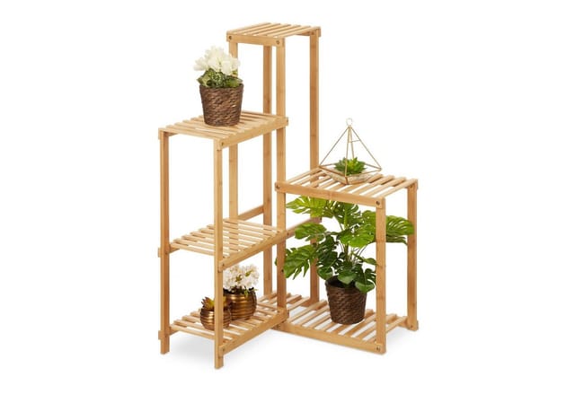 Relaxdays - Pflanzenregal Bambus, 6 Ablagen, Pflanzen Eckregal für innen, hbt: 101x62x62 cm, Blumenregal Wohnzimmer, natur