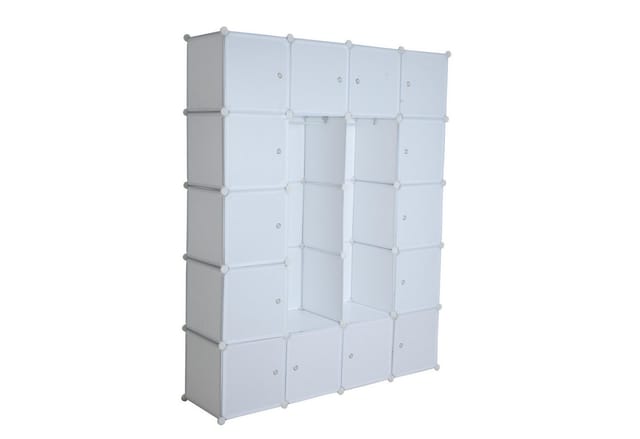 Regalsystem Würfelregal Steckregal + Kleiderstange Regal Kleiderschrank Schrank Weiß