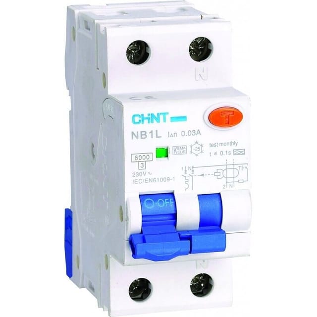 Chint magnetothermischer differentialschalter nb1l1/c10 1p+n 6a 30ma 203333