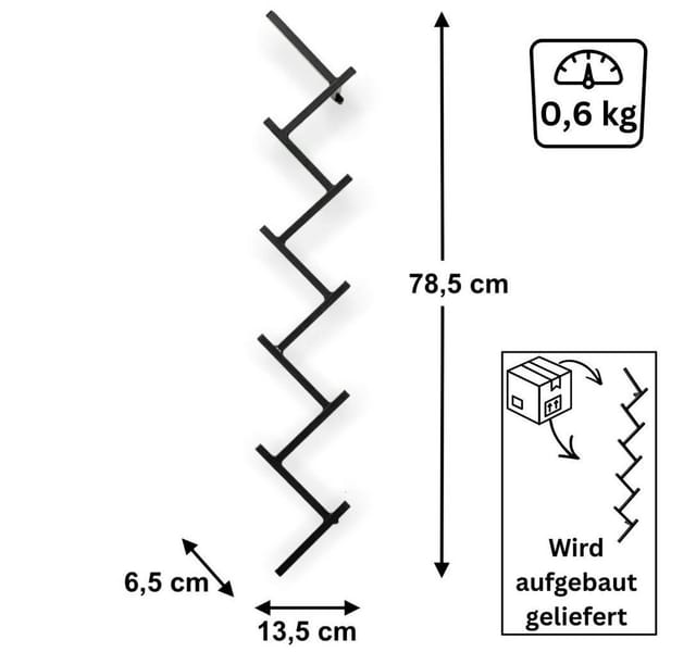 Dandibo - Tassenhalter Wand Metall Hakenleiste mit 10 Haken 96280 Schwarz 80 cm Tassenhaken Küche Becherhalter Tassenständer Tassenregal Wandmontage