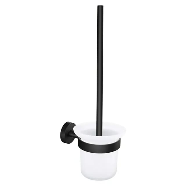 Moon black WC-Garnitur, Set mit Halter & WC-Bürste, matt schwarz, satiniertes Glas - für Bäder im Industrial Style und moderne Badezimmer - bohrfrei,