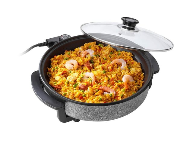 Elektrische Multifunktionspfanne Ø30cm, 1,75L, 1500Watt, Pizzapfanne Glasdeckel