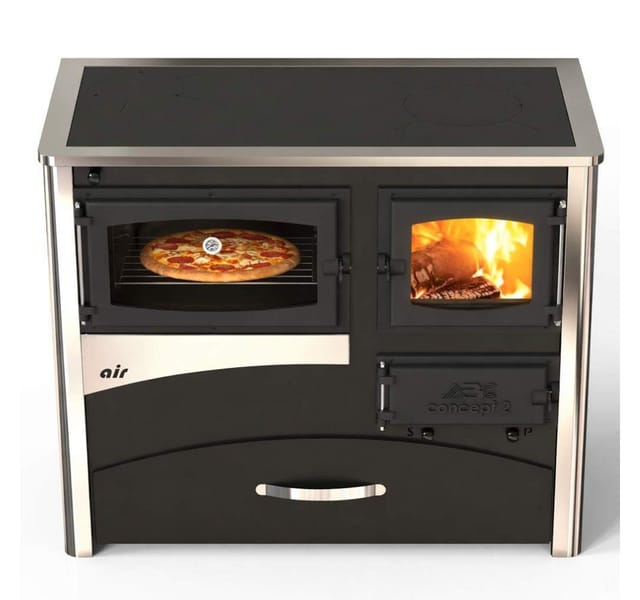 Eek a Kaminofen mit Backfach und Herdplatte ABC Concept 2 Air Links Mehrfachbelegung Holzofen 11,6 kW Kamin Ofen Holz Werkstattofen Schwedenofen