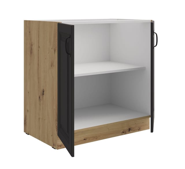 Küchen Preisbombe - Unterschrank 80 cm Stilo Grau + Eiche Artisan Küchenzeile Küchenblock Küche