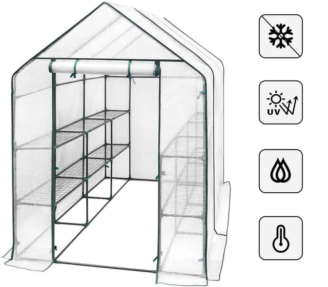 Foliengewächshaus Treibhaus Gartenhaus 143x215x195 cm weiß - Woltu