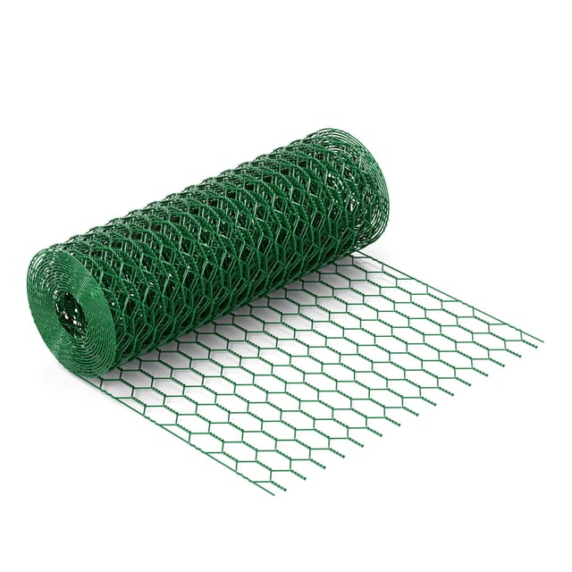 Maschendrahtzaun Grün 90 cm x 10 m, 0,6 mm Stärke 25x25 mm Maschengröße, Volierendraht 6-Eck aus Stahl verzinkt, Drahtgitter, Vogeldraht - Wiltec