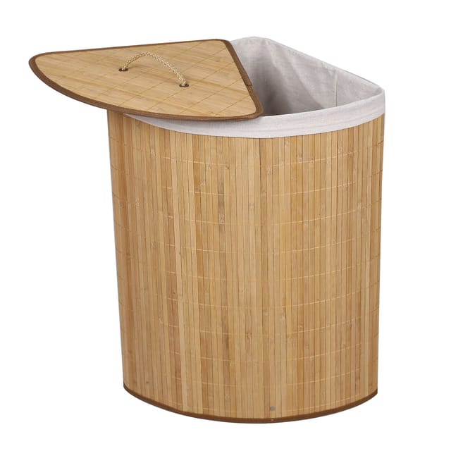 Wäschebox 57L natur Eckwäschekorb mit Deckel aus Bambus faltbare Wäschebox zum Sortieren von Schmutzwäsche - Wiltec