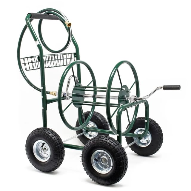 Wiltec Schlauchwagen ohne Schlauch, Schlauchaufroller für 5/8" (16 mm) Gartenschlauch bis 76 m, mit Reifen Ø 25cm Gartenschlauchwagen,