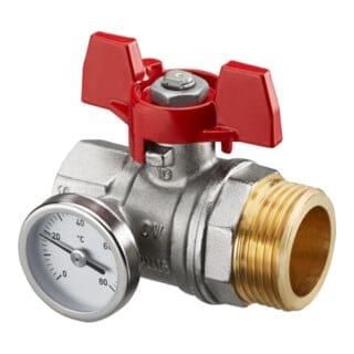 Oventrop - Kugelhahn 1'' roter Griff mit Thermometer für Edelstahlverteiler 1406484