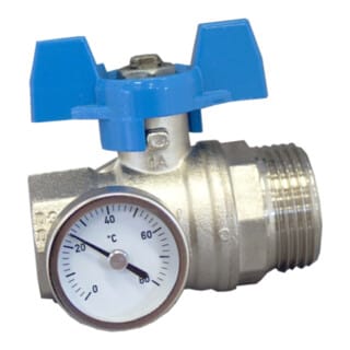 Oventrop - Kugelhahn 1'' blauer Griff mit Thermometer für Edelstahlverteiler 1406584
