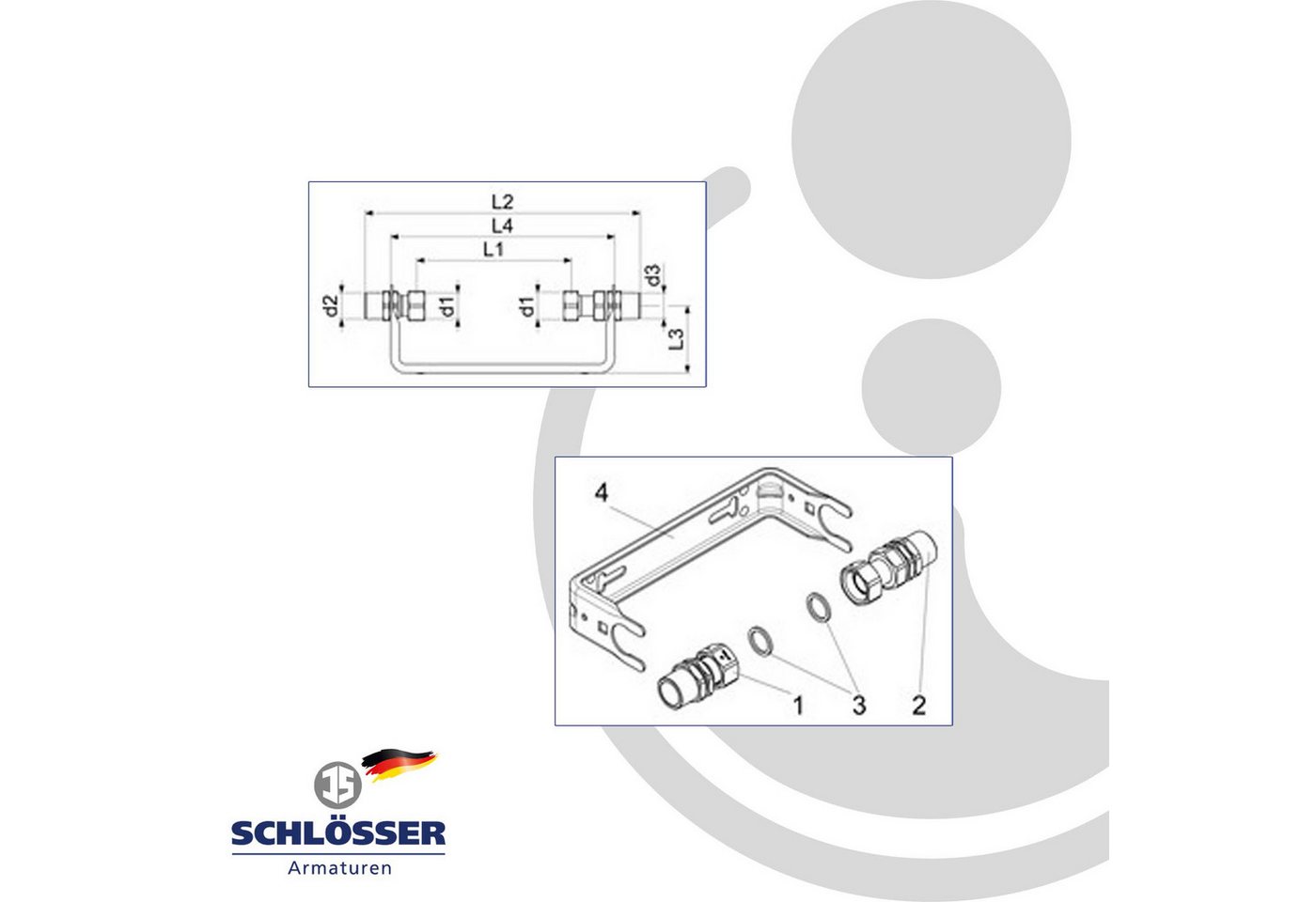 Schlösser Armaturen - Wasserzählereinbaugarnitur fester Wandabstand 1'' mit Verschraubungsteilen ohne Ventile qn 2,5 Bild 2