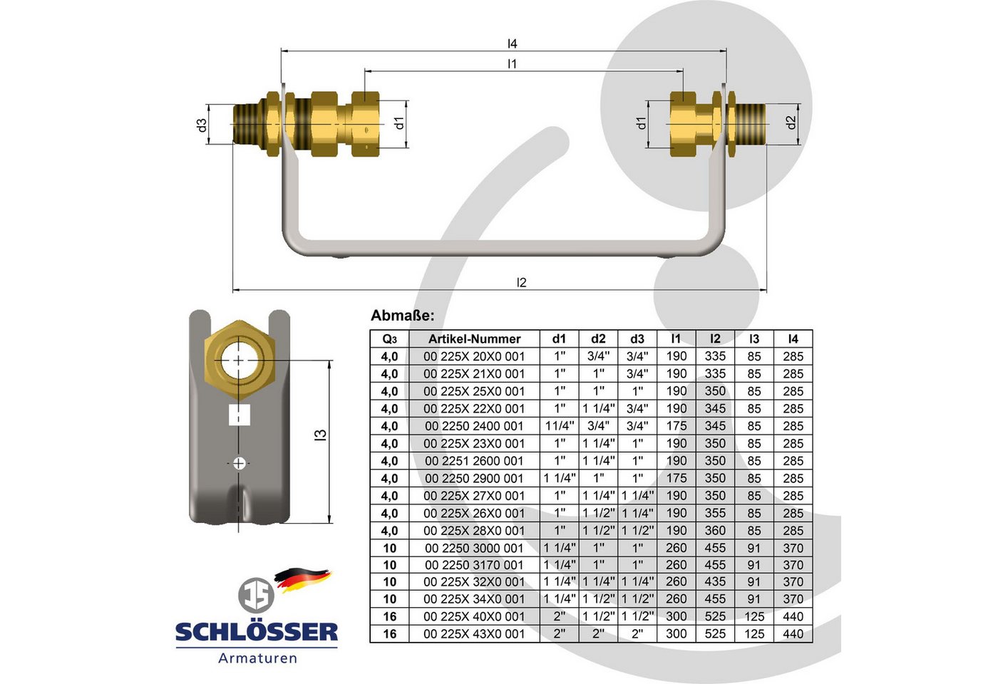 Schlösser Armaturen - Wasserzählereinbaugarnitur fester Wandabstand 1'' mit Verschraubungsteilen ohne Ventile qn 2,5 Bild 3