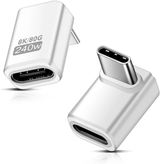 2er-pack 90°-usb-c-verlängerungsadapter, 80 Gbit/s, Usb-c-stecker Auf -buchse, Vertikaler Winkeladapter, 240 W, Thunderbolt-5-verlängerungsanschluss Für Iphone 15/16, Tablet Und Smartphone
