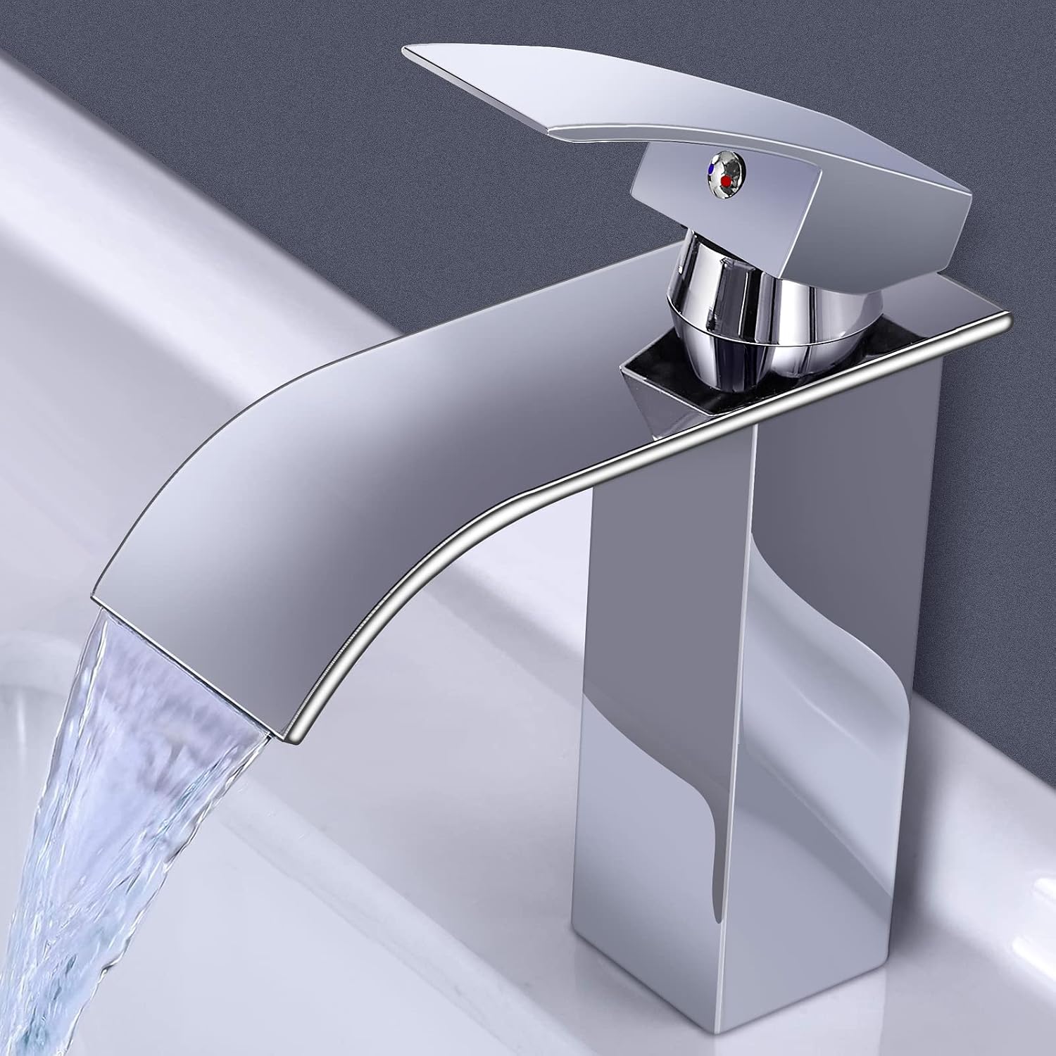 Robinet De Lavabo, Robinet Cascade, Mitigeur Monocommande En Laiton, Robinet De Lavabo Au Design Élégant Pour Eau Chaude Et Froide, Chromé