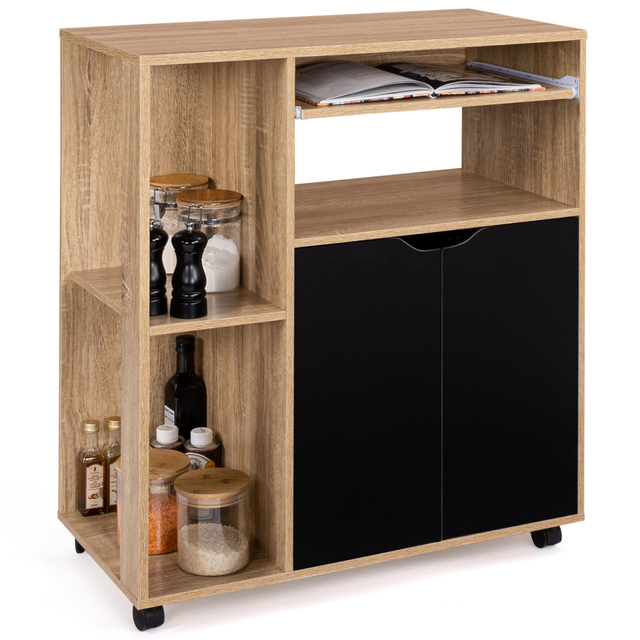 Idmarket - Küchenwagen cosi Holz in Buchenoptik und schwarze Türen B.76 cm