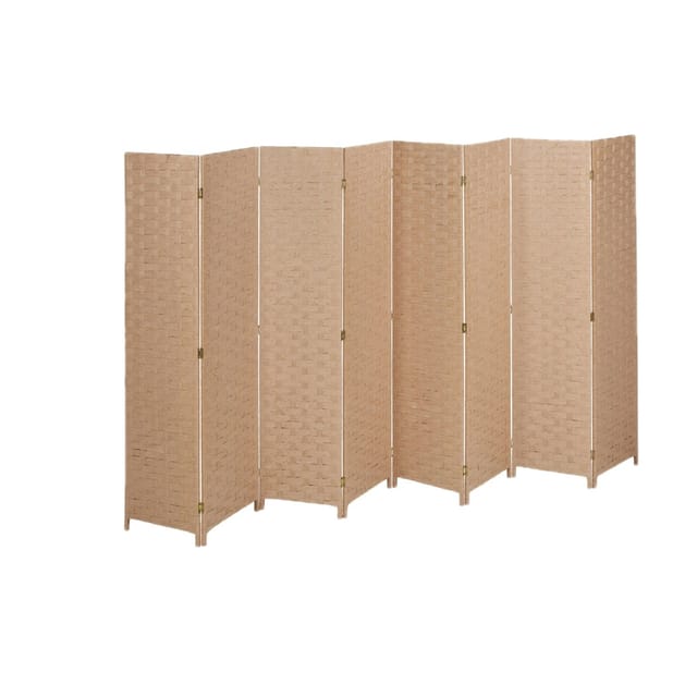 Relaxdays Paravent, 8-teilig, Raumtrenner faltbar, HxB 170x320 cm, Sichtschutz innen, Holz, Papierseil, Trennwand, natur