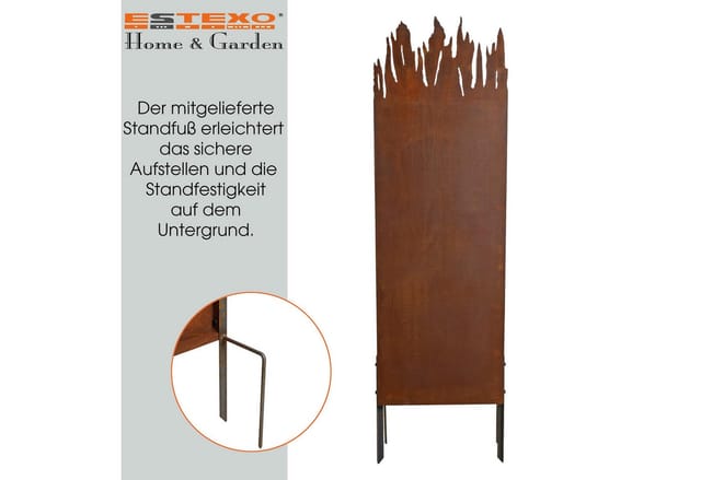 Estexo - Metall Gartenzaun Sichtschutzwand 150 cm Edel-Rost Sichtschutz-Element Flammen