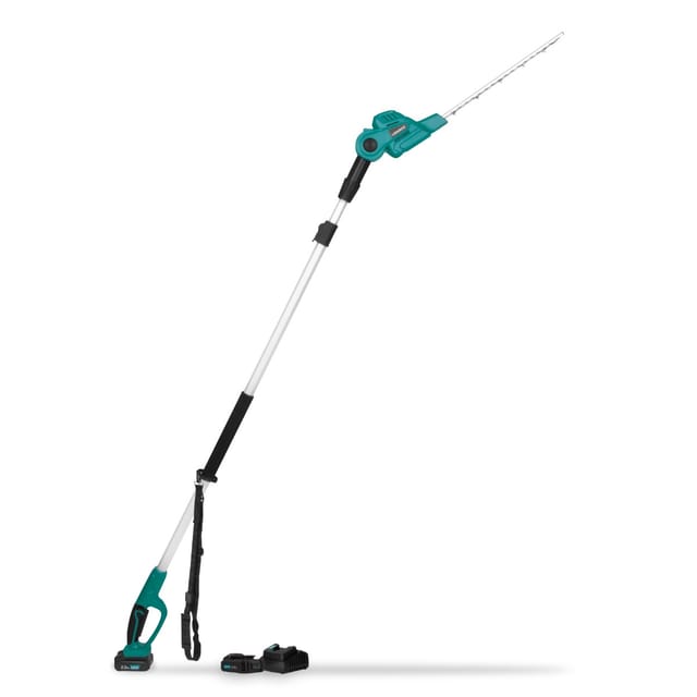 Teleskop-Heckenschere 20V (mit 2x 2,0Ah Akku und Schnellladegerät) – Neigbare Klinge – Ausziehbare Stange (200-260 cm)