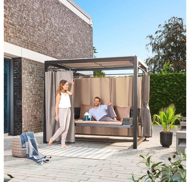 Pavillon Gartenliege mit Abdeckung provence Ausstattung Mit Regenabdeckung Gartenliege Hängeschaukel Relaxliege Polyrattan - Home Deluxe