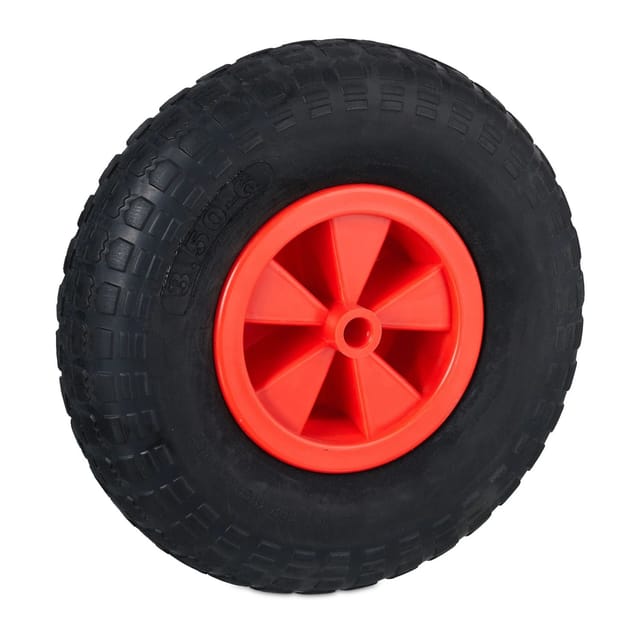 Relaxdays - Schubkarrenrad 3.50-6, Vollgummi, Kunststofffelge, Ersatzrad Schubkarre, pannensicher, bis 100 kg, schwarz/rot
