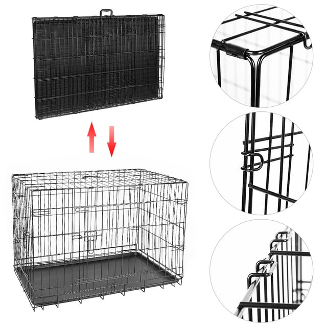 Haloyo - Hundekäfig Hundebox Transportbox Drahtkäfig Katzen Hasen Nager Kaninchen Geflügel Käfig Schwarz 106 76 71cm-42 Zoll