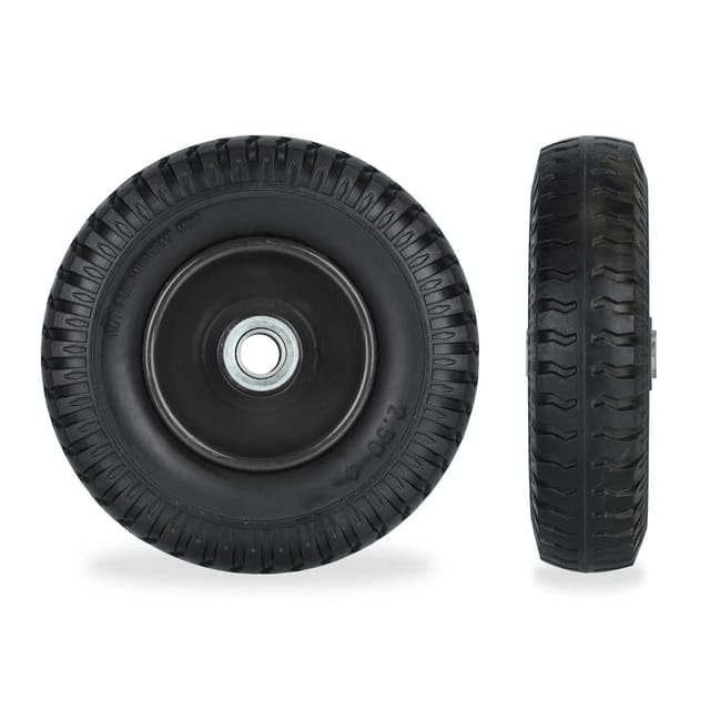 Relaxdays - Schubkarrenrad 2.50-4, 2er Set, Vollgummirad, Stahlfelge, Ersatzrad Schubkarre, pannensicher, 80 kg, schwarz