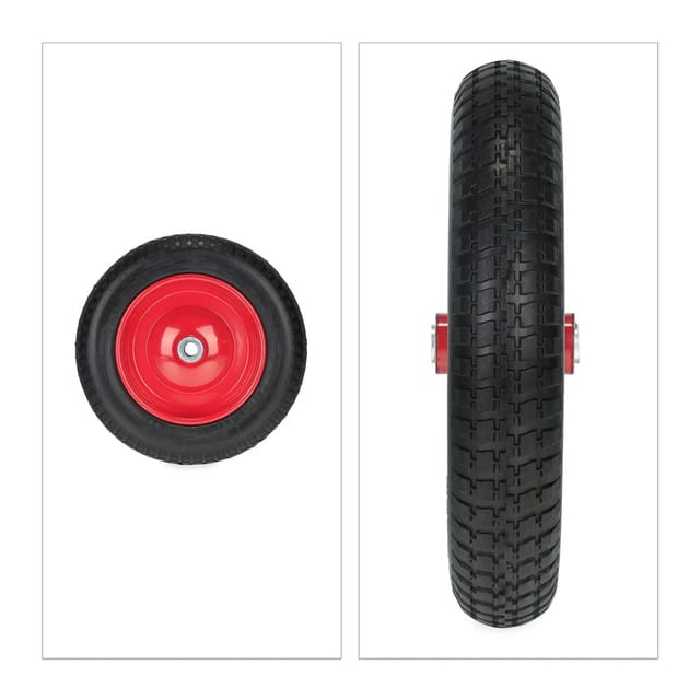 Relaxdays - Schubkarrenrad 3.00-8, aus Vollgummi, Stahlfelge, Ersatzrad Schubkarre, pannensicher, 80 kg, schwarz/rot
