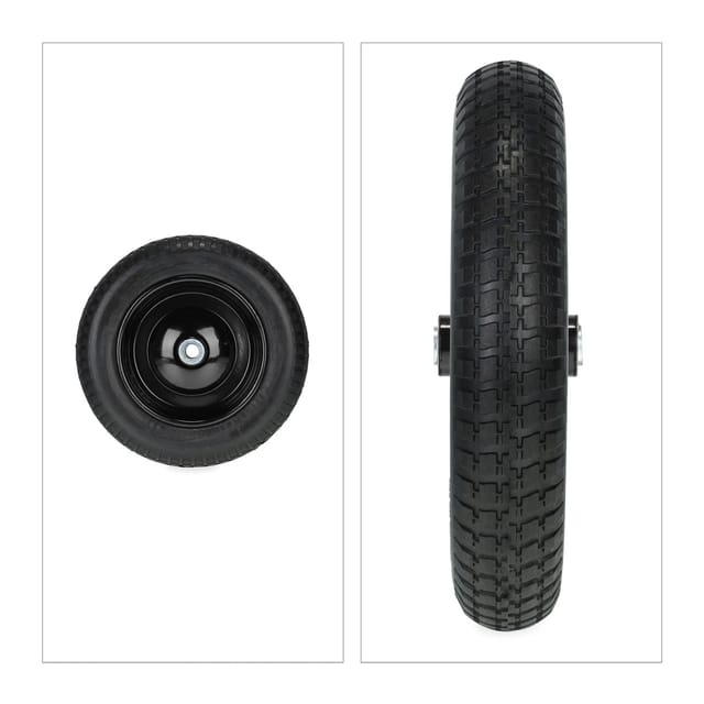 Relaxdays - Schubkarrenrad 3.00-8, aus Vollgummi, mit Stahlfelge, Ersatzrad Schubkarre, pannensicher, 80 kg, schwarz