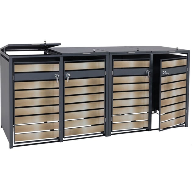 4er Mülltonnenverkleidung HHG 352, Mülltonnenbox, erweiterbar, Metall 100kg, anthrazit gold