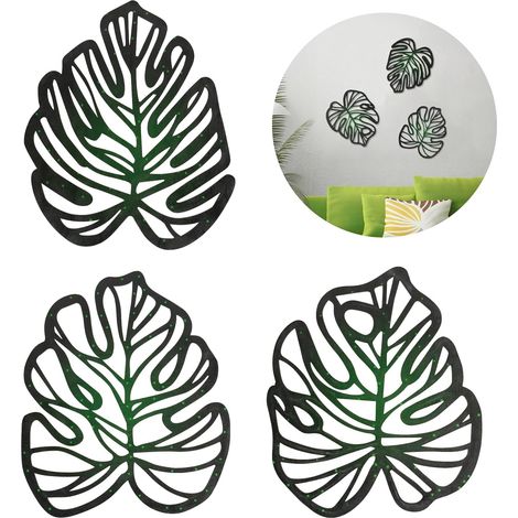 Wanddekoration Aus Hohlholz (3-teilig), Natürliche Tropische Blätter, Palmenblätter, Wohndekoration, Wohnzimmer, Küche, Schlafzimmer, Büro, Garten
