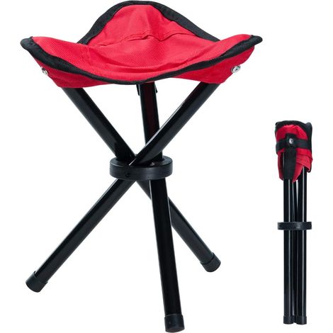 Kleiner, Tragbarer, Faltbarer 3-bein-hocker Aus Segeltuch Für Den Außenbereich, Zum Wandern, Campen, Angeln, Picknicken, Strand, Grillen, Reisen, Garten (rot)
