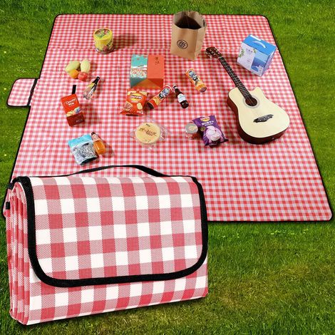 Wasserdichte Picknickdecke Für Den Strand, 200 X 200 Cm. Leichte Und Waschbare Karierte Picknickdecke Mit Griffen, Ideal Zum Wandern, Reisen, Campen Und Für Parks.