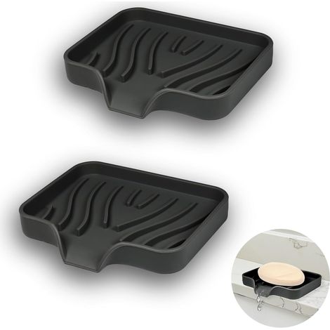 2-teilige Silikon-seifenschale Für Badezimmer, Seifenbox Mit Abfluss, Abgewinkelter, Rutschfester Seifenhalter Für Dusche, Küche Und Badewanne (schwarz)