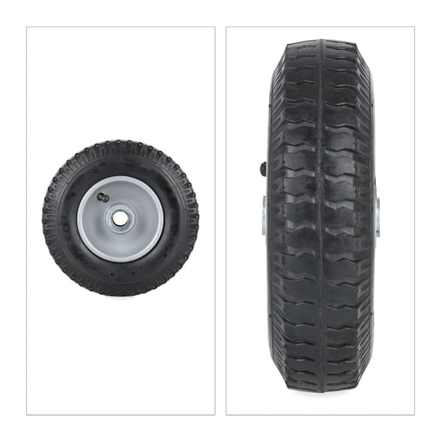 Relaxdays - Schubkarrenrad 2er Set, 2.50-4, luftbereift, 2 pr, Ersatzrad bis 100 kg, Luftreifen Stahlfelge, schwarz/silber
