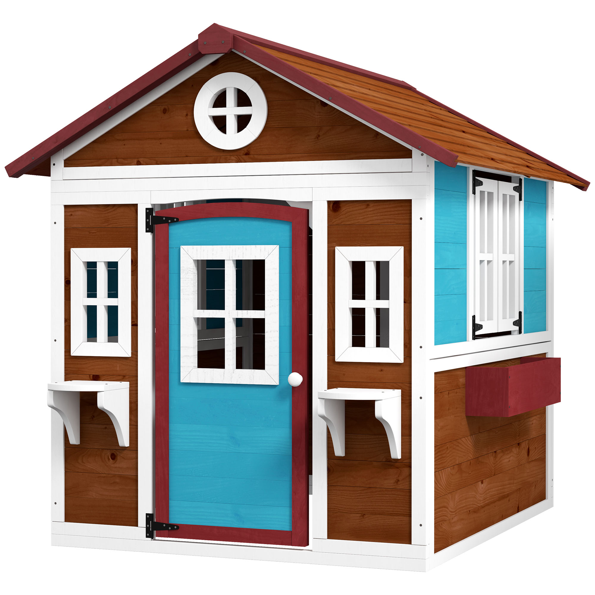 Spielhaus Für Kinder Im Außenbereich Mit Fenstern, Tür Und Pflanzkästen, 114 X 126,4 X 135 Cm, Braun