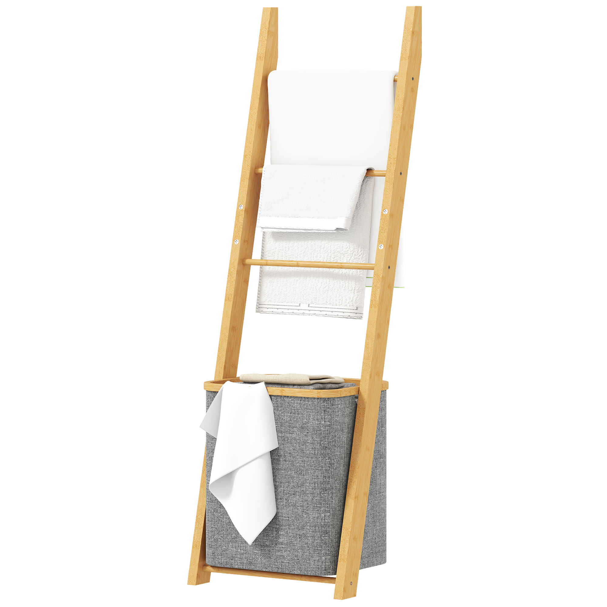 Grauer Handtuchhalter Aus Bambus Mit Wäschekorb, 43 X 35 X 133 Cm