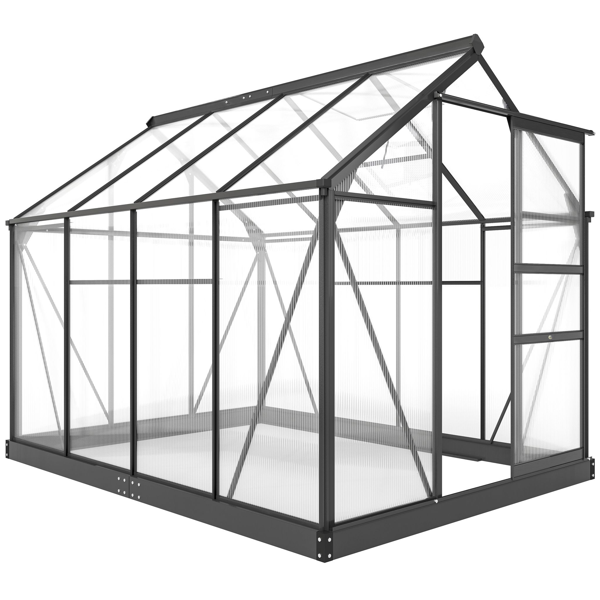 Gartenhaus Aus Polycarbonat Und Aluminium, Schiebetür, Lüftungsgitter Und Dachrinne, 190 X 252 X 201 Cm, Grau