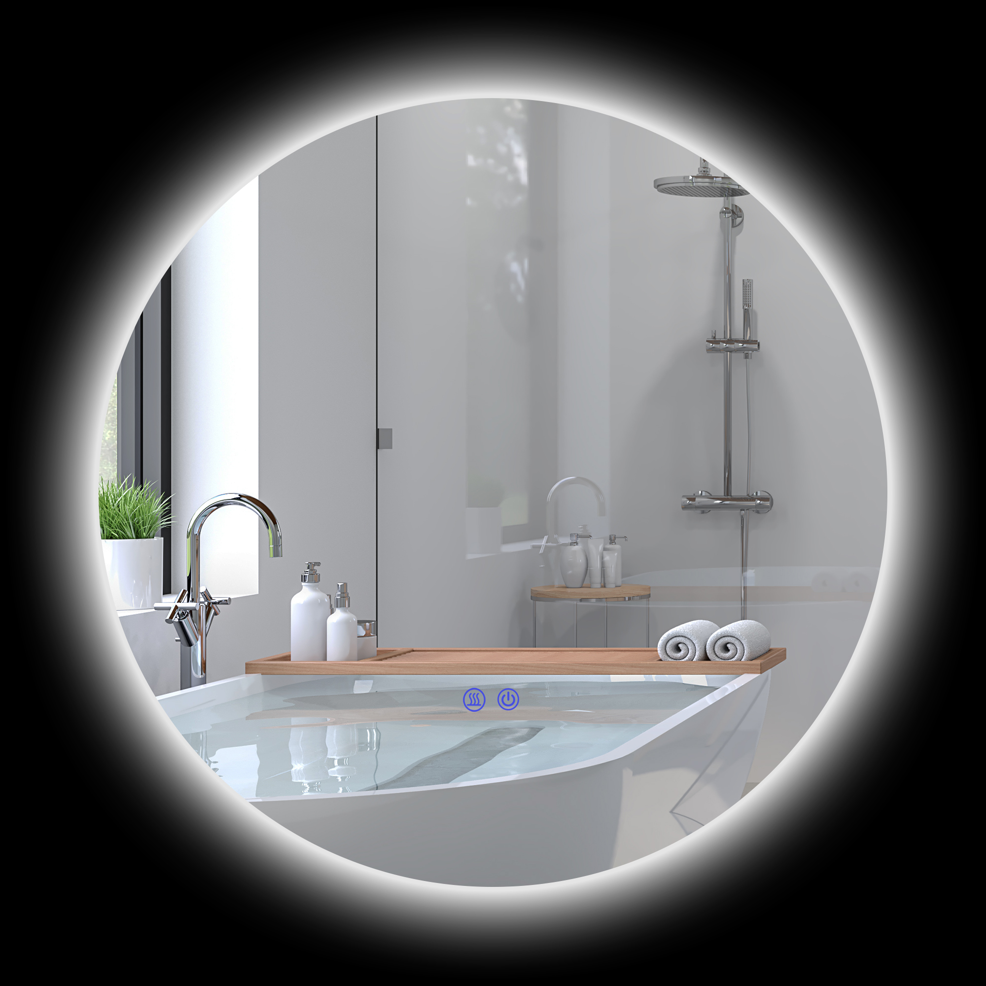 Runder Led-wandspiegel Fürs Badezimmer, 60 Cm, Grau, 29 W, Touch-beleuchtung, Beschlagfrei