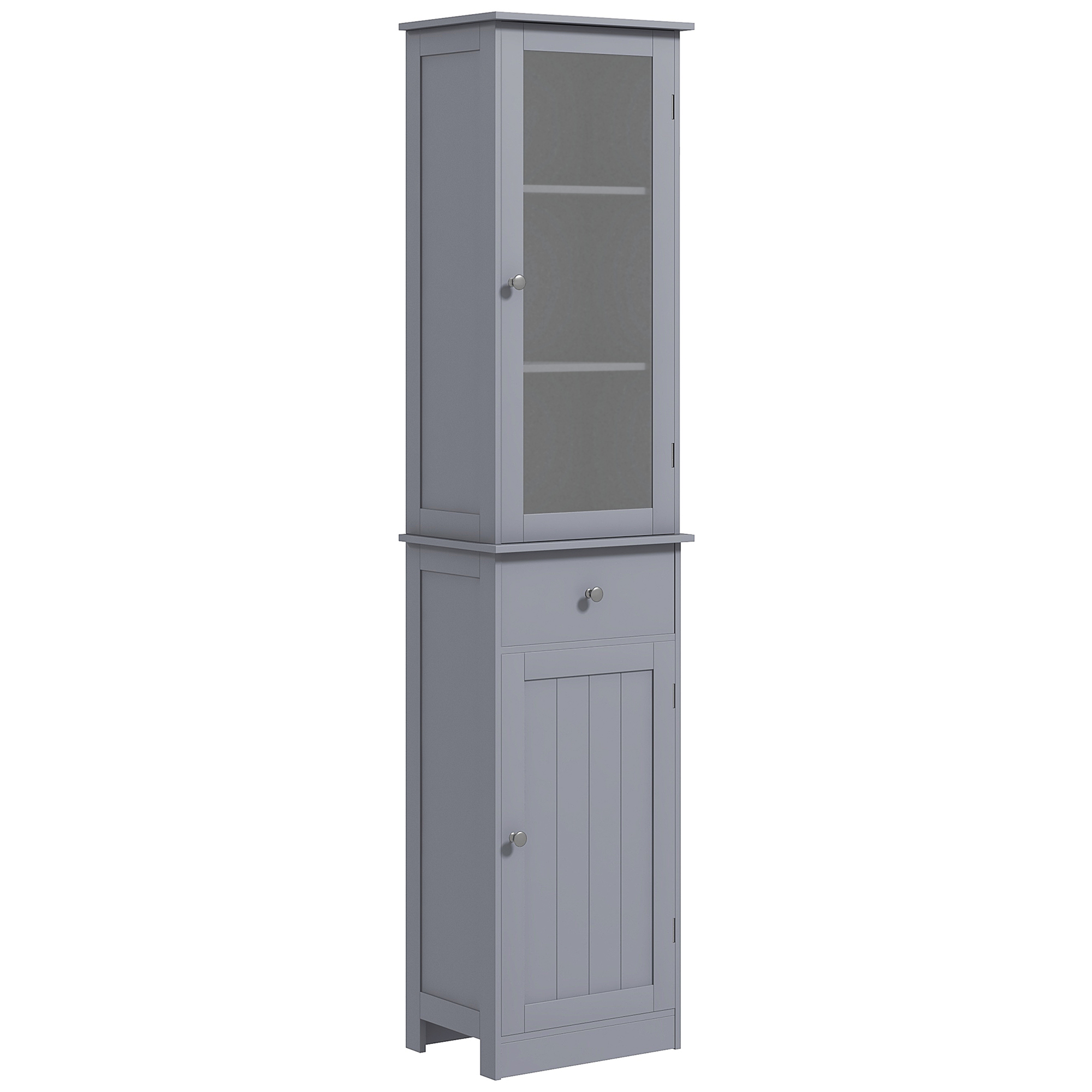 Badezimmerschrank Mit Säulenform, Grauer Acrylschrank, 2 Einlegeböden Mit Tür, 1 Einlegeboden Mit Schublade, Mdf