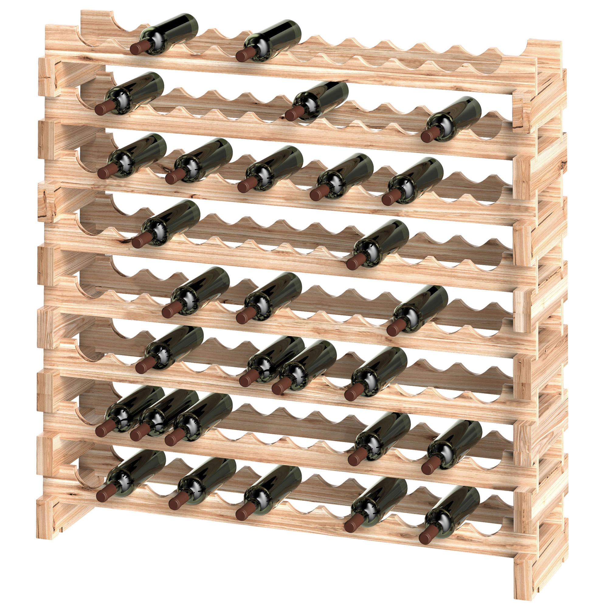 Weinregal Für 96 Flaschen, 8-stufiges Modulares Weinregal, 114 X 28 X 113,5 Cm, Naturholz