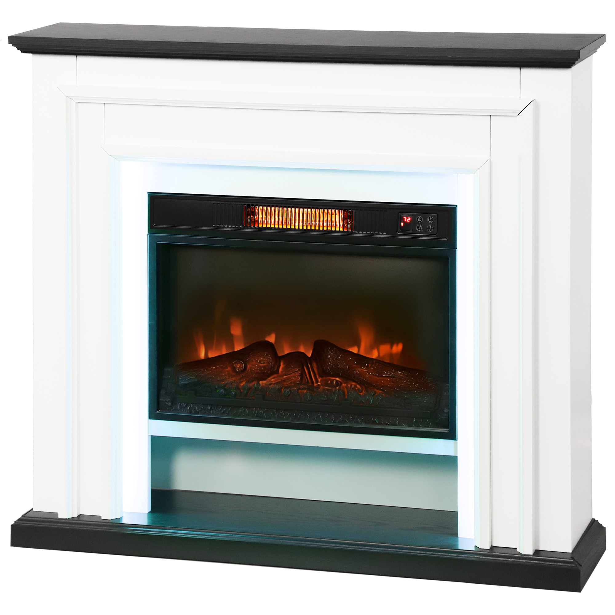 Elektrischer Kamin (1800 W), Dekorativer Rgb-led-feuerraum, Realistische Flammen, Kaminsims, 105 X 27 X 97 Cm, Schwarz