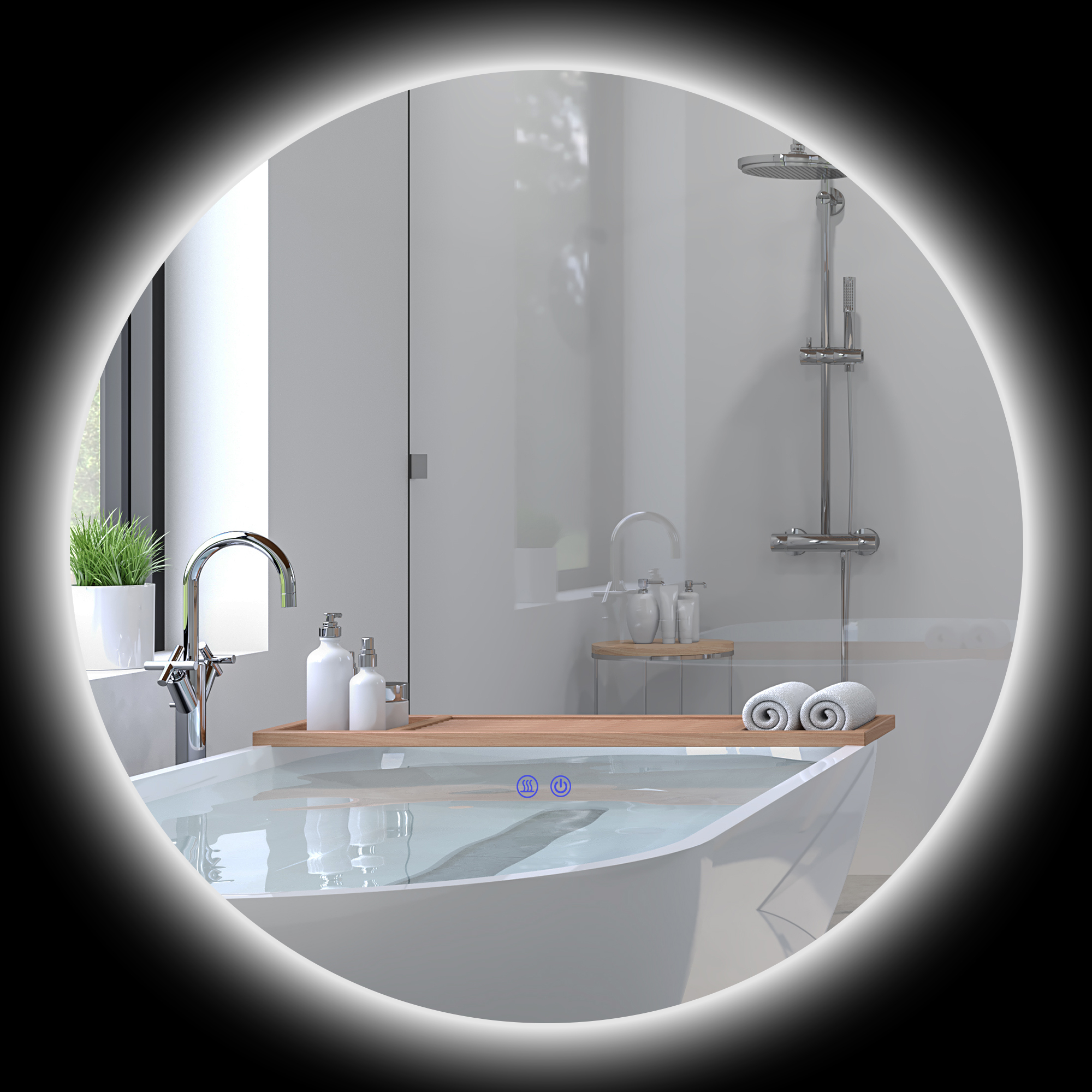 Runder Led-badezimmerspiegel, Ø 80 Cm, Wandmontage, Touch-beleuchtung, Beschlagfreier Spiegel