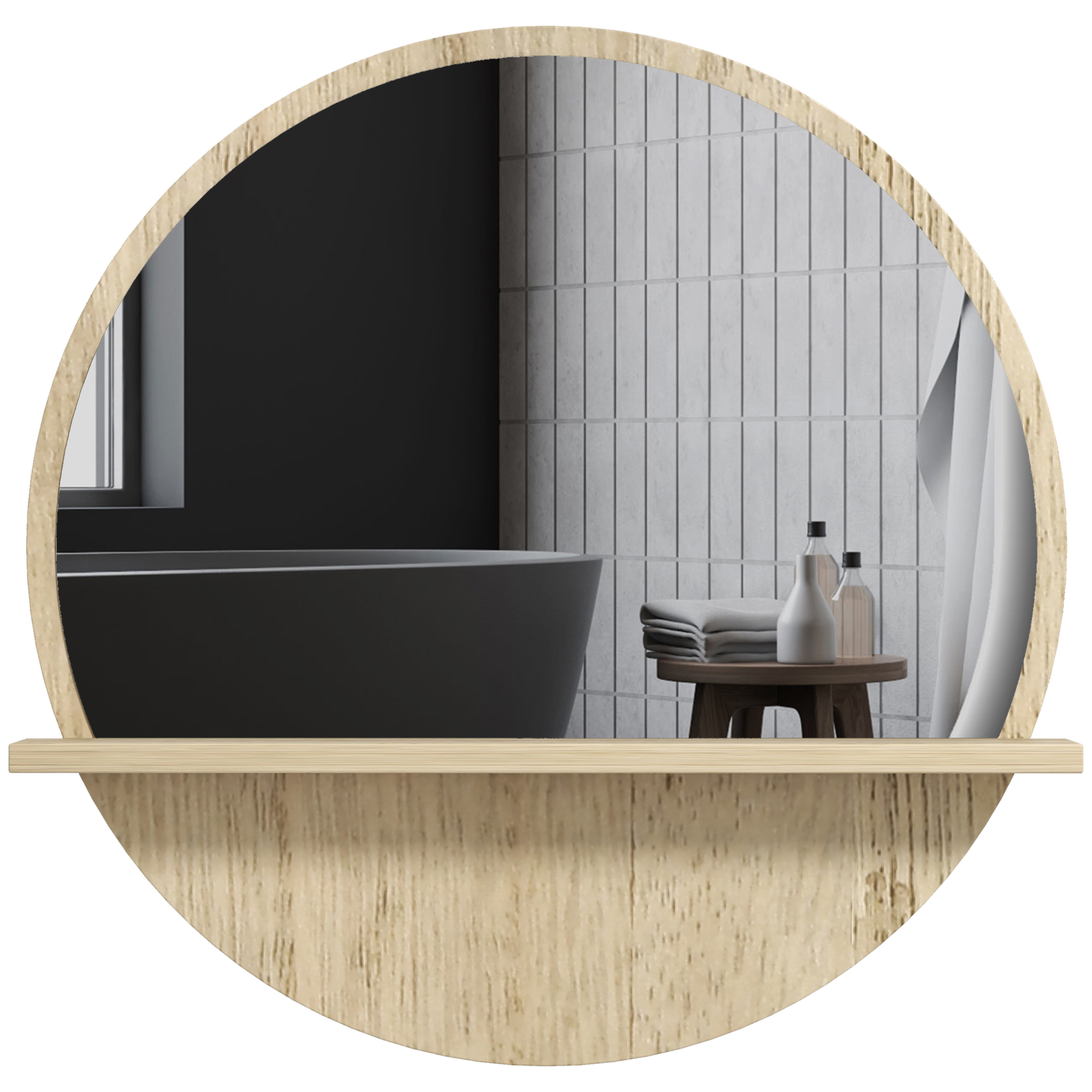 Runder Badezimmer-wandspiegel Mit Ablage – 45 X 10 Cm – Spanplatte