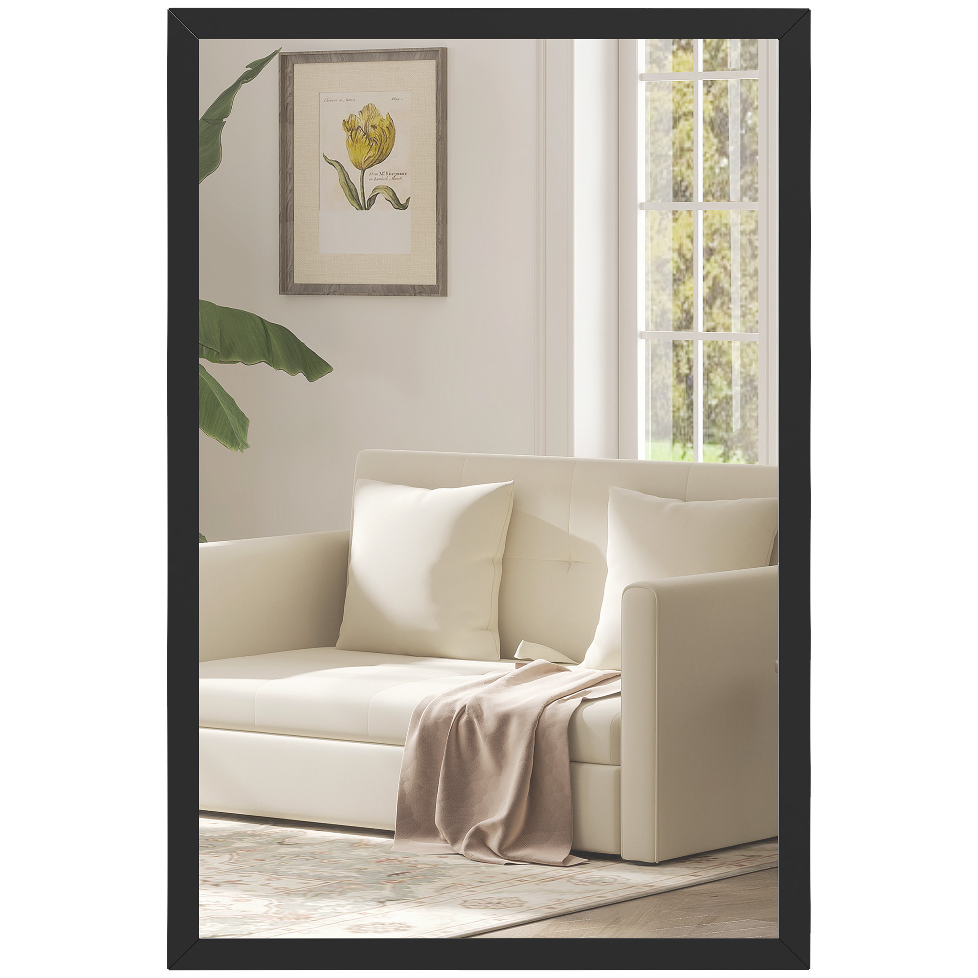 Rechteckiger Wandspiegel Mit Haken, Glas Und Mdf, 40 X 60 Cm, Schwarz