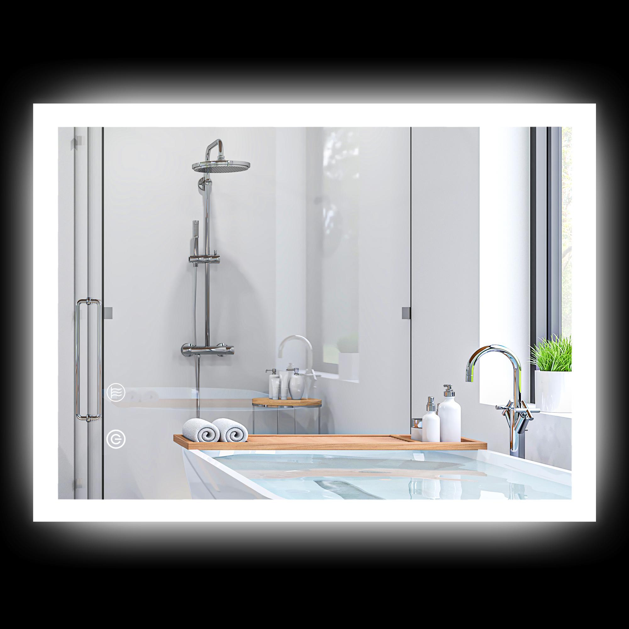 Led-badezimmerspiegel 80 X 60 Cm, 3 Farbtemperaturen, Touch-dimmung, Transparent